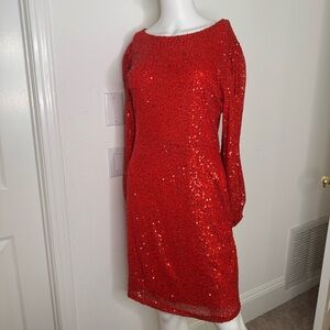 Ivy City Co - Red Sequin Dress with stylish sleeves